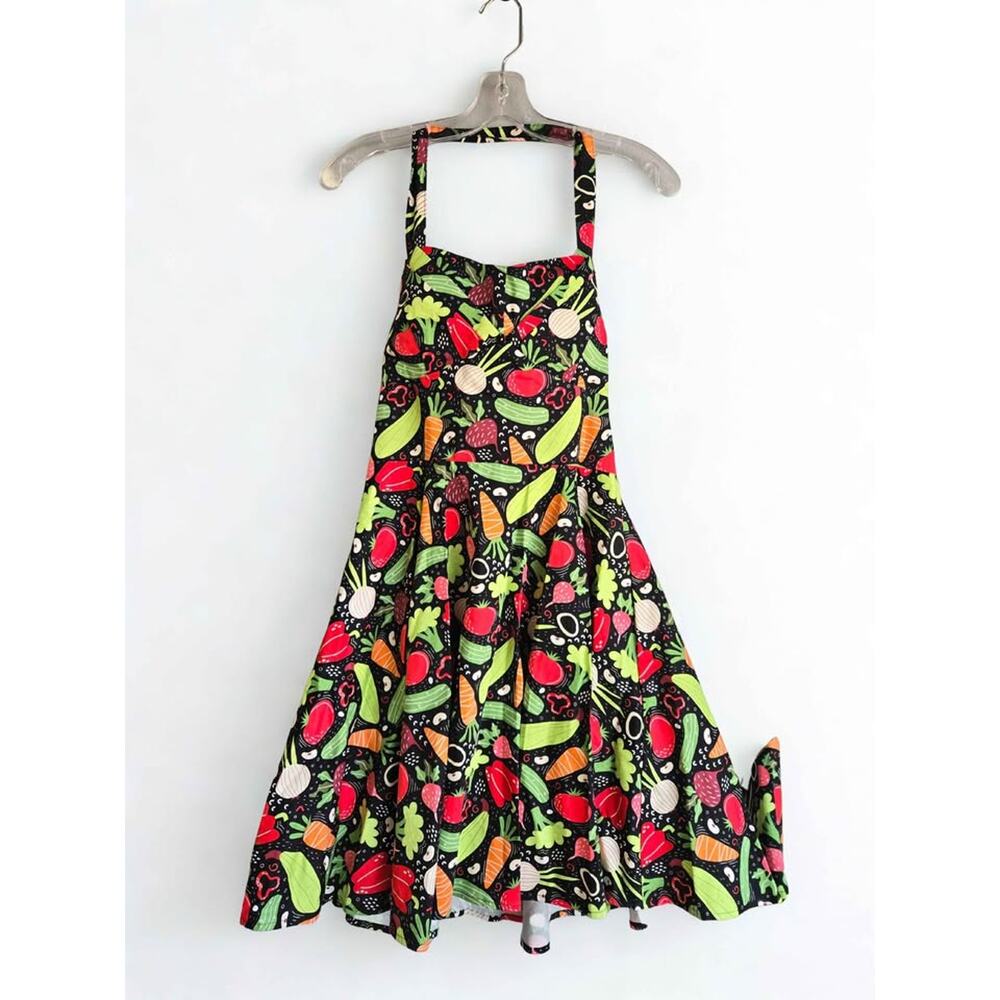 Eva Rose for Attic Salt Black Vegetable Print Halter Dress Women's M NWT Pinup